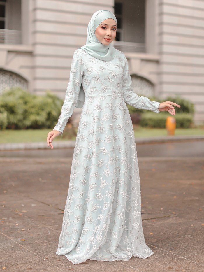 DELINA DRESS - BLUE MINT GRAY