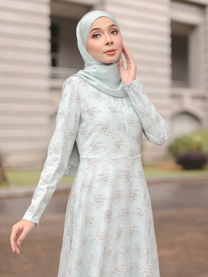 DELINA DRESS - BLUE MINT GRAY