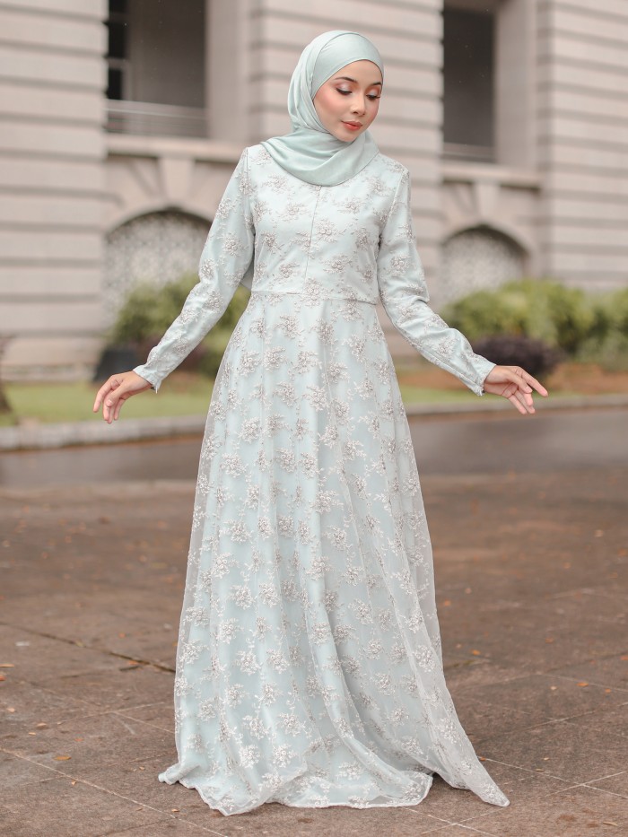 DELINA DRESS - BLUE MINT GRAY